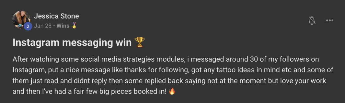 Win posted by a Tattoo Growth member