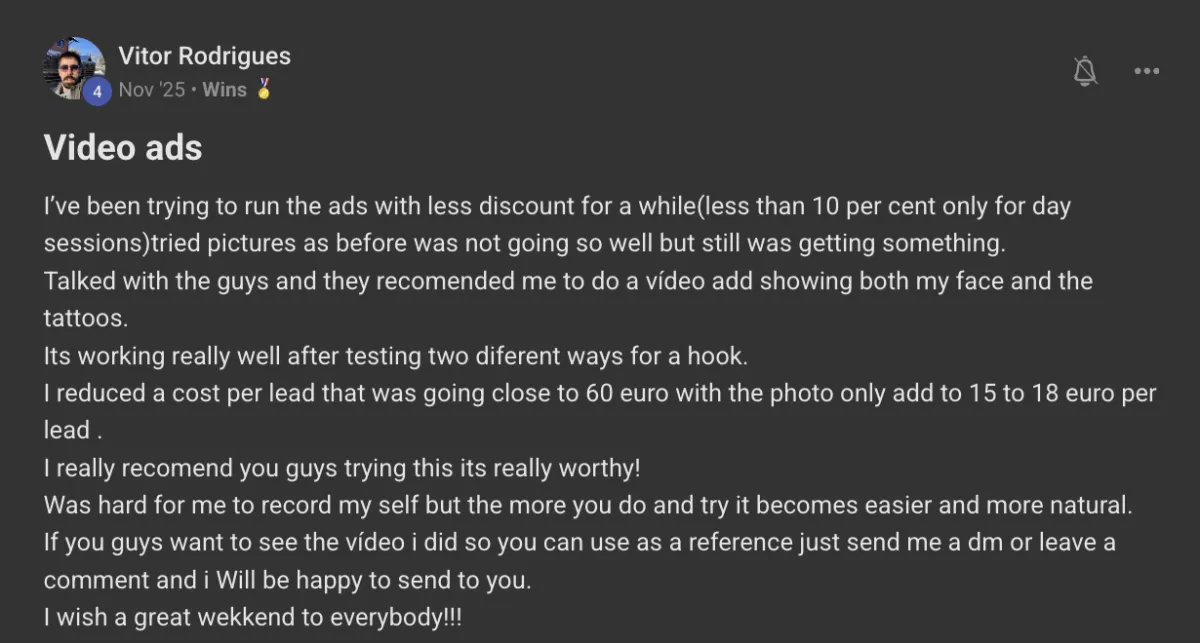 Win posted by a Tattoo Growth member