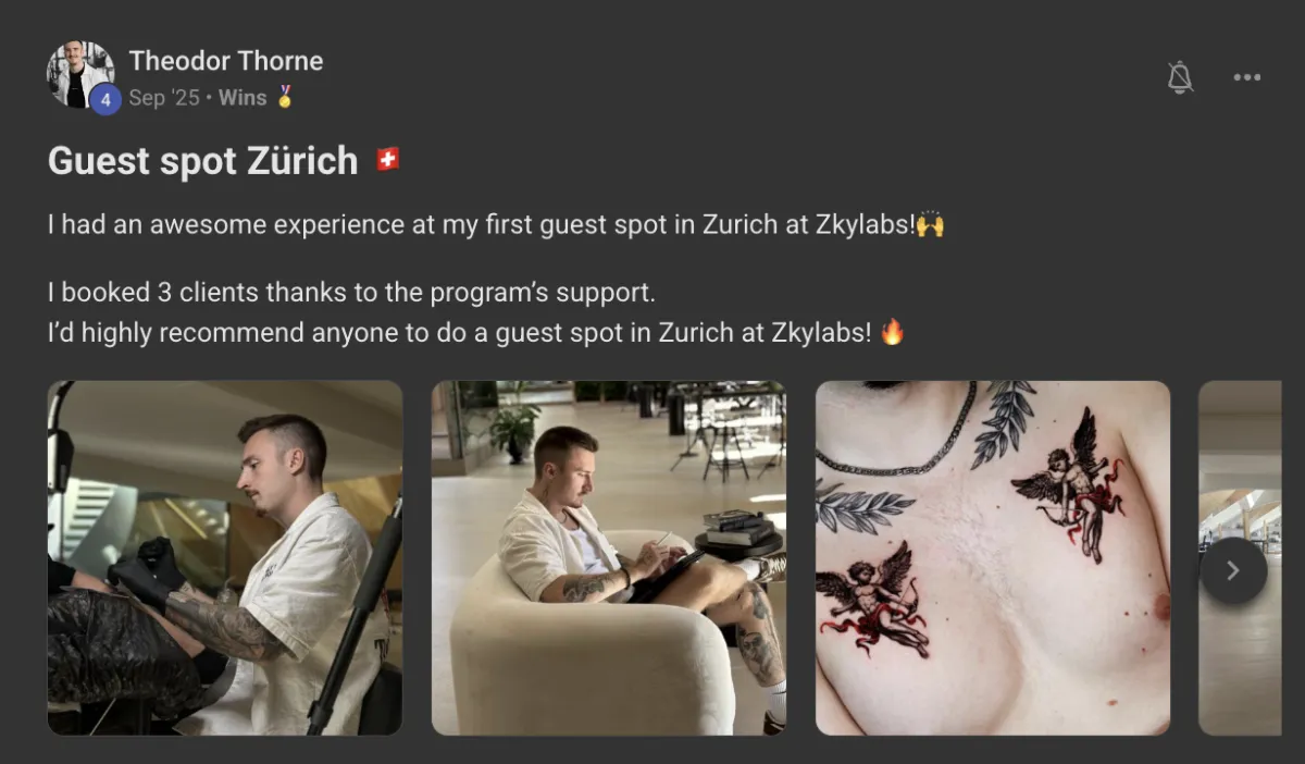 Win posted by a Tattoo Growth member