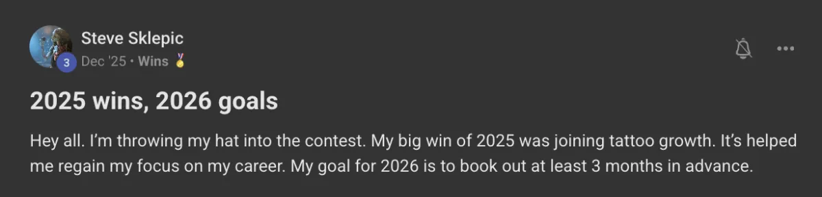 Win posted by a Tattoo Growth member