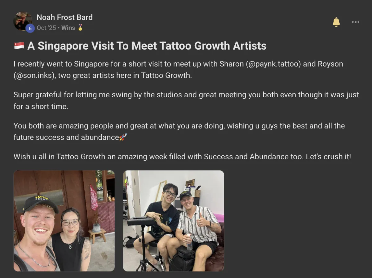 Win posted by a Tattoo Growth member